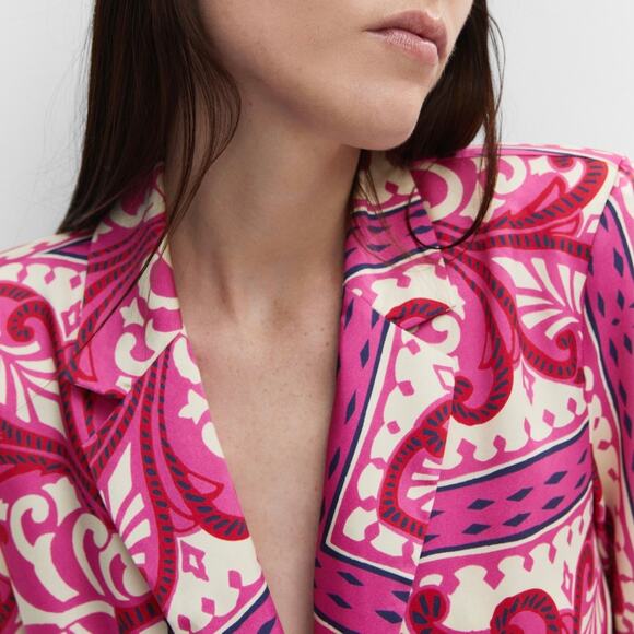 MANGO Printed Lapels Shirt Double Breasted Blouse Fuchsia Pink size 4 - Picture 3 of 13